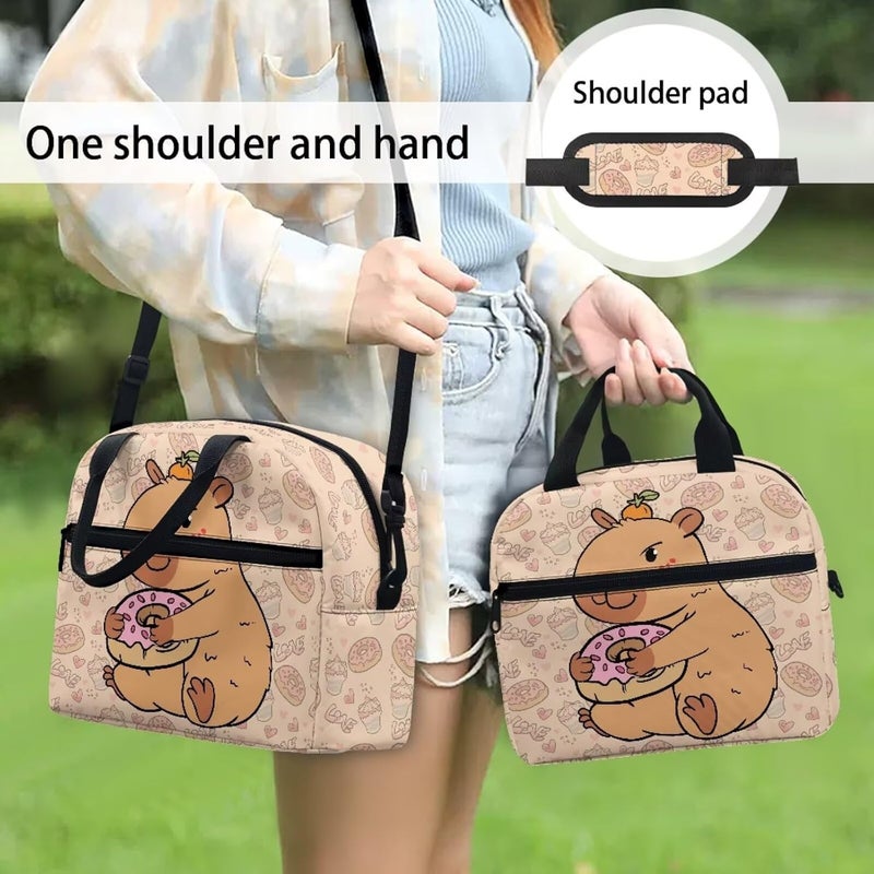 Yuosegray Cute Capybara Preschool Lunch Box Kids 4-6 Donut Simple Modern Lunch Box for Girls 6-8 Kindergarten Meal Bag Elementary School Toddler Students Children Lightweight Adjustable Shoulder Strap - Image 3